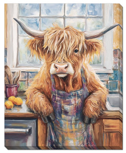 Cadre - Vache Highland à la cuisine - 2 modèles