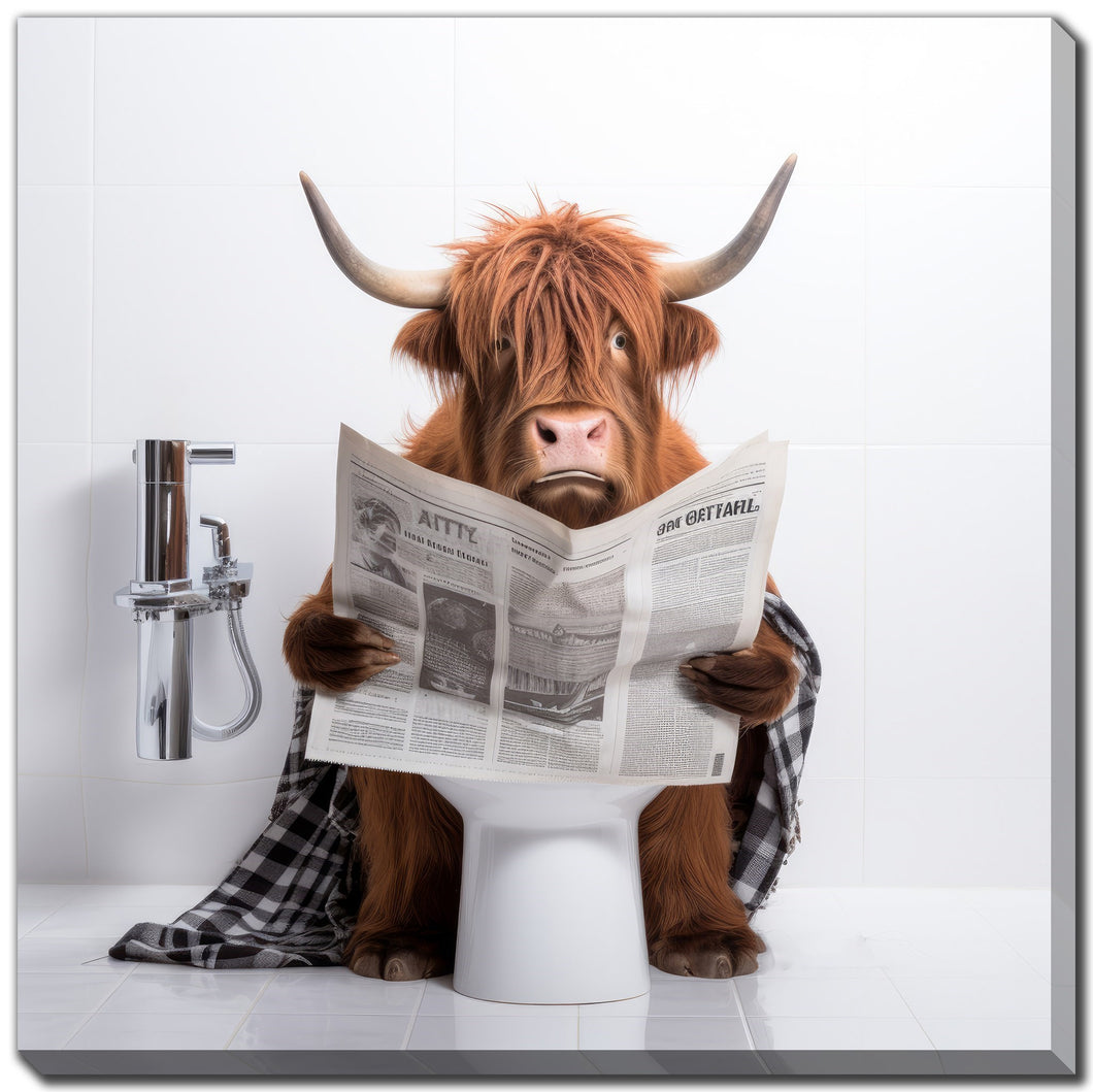 Cadre - Vache Highland sur la toilette