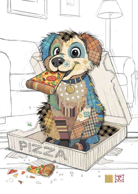 Carte de souhait sans texte - Chien pizza