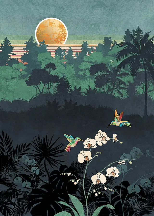 Carte de souhait - Colibri & Orchidés