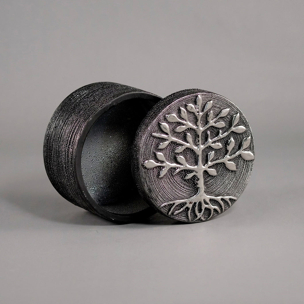 Coffret rond gris arbre de vie