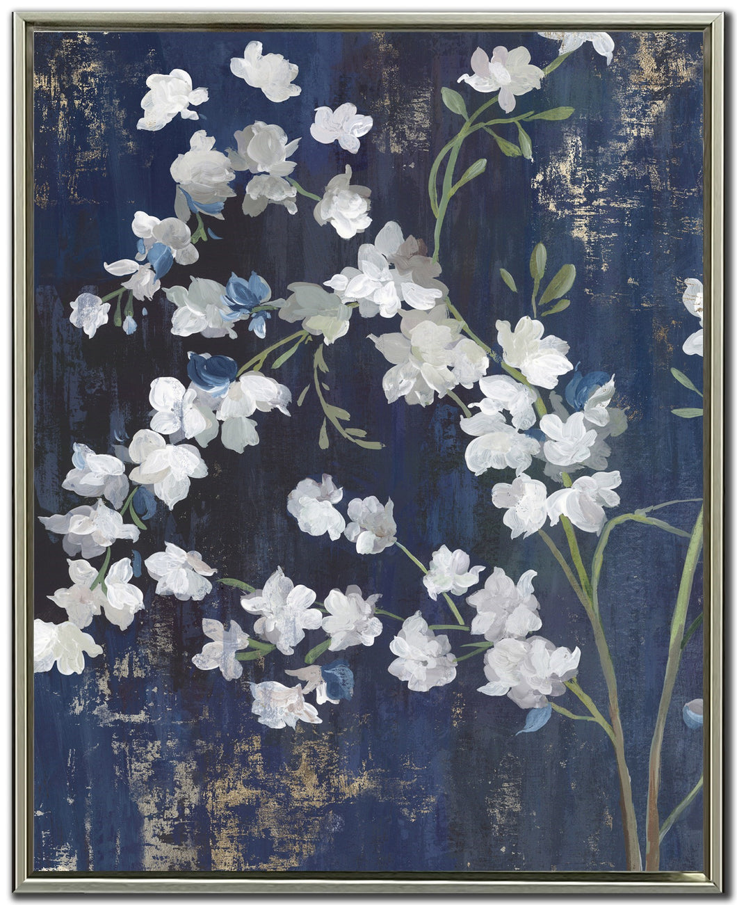 Cadre - Fleurs blanches sur fond bleu marin - 2 modèles