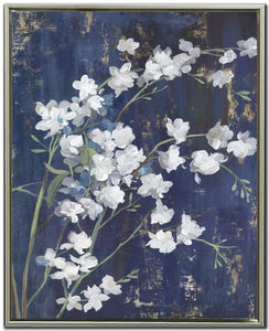 Cadre - Fleurs blanches sur fond bleu marin - 2 modèles