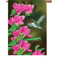 Charger l&#39;image dans la galerie, Drapeau - Colibri fleurs roses - 2 formats
