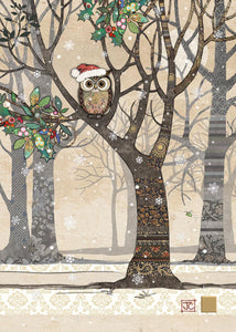 Carte de souhait de Noël sans texte - Hibou dans un arbre