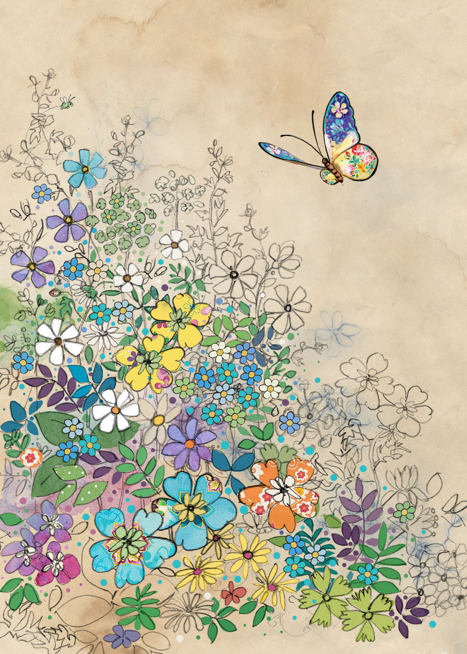 Carte de souhait - Fleurs et papillon