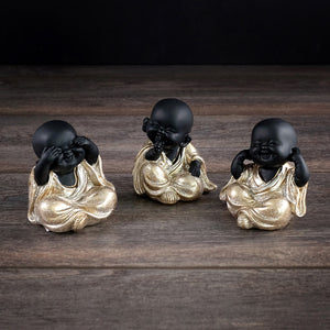 Buddha en ensemble de 3 - noir et doré